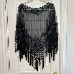 Marina Fringed Beaded Sequin Shawl with Tassels